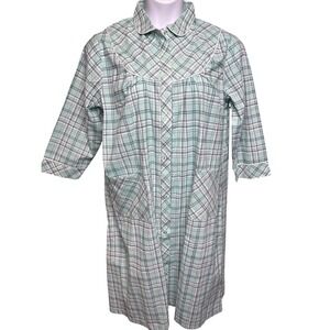 COUNTRY‎ STORE Mint Green Plaid Snap Front Muumuu House Dress Sz XL Grandmacore